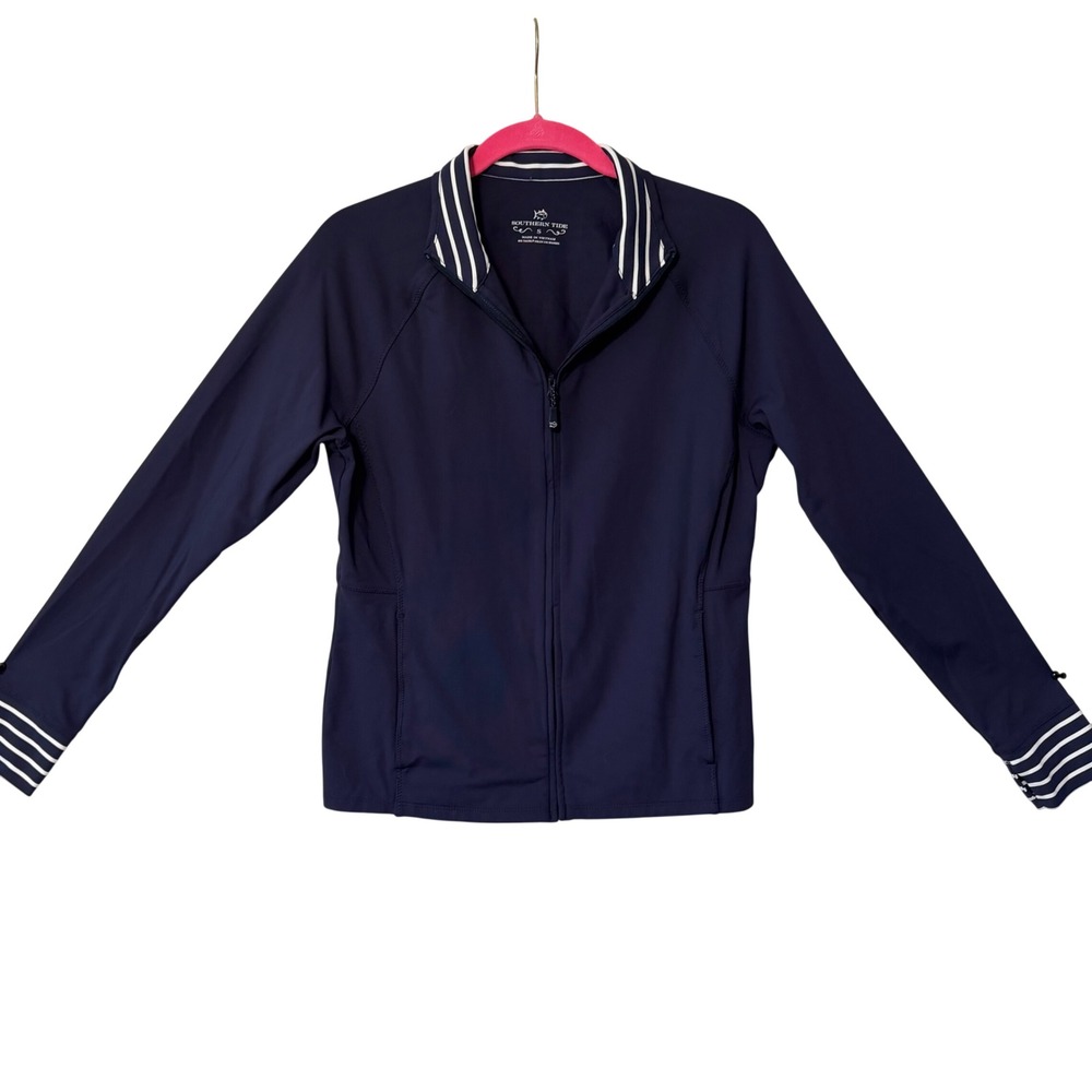 Southern Tide Full Zip Jacket Womens S Navy Blue Striped Trim Performance Preppy